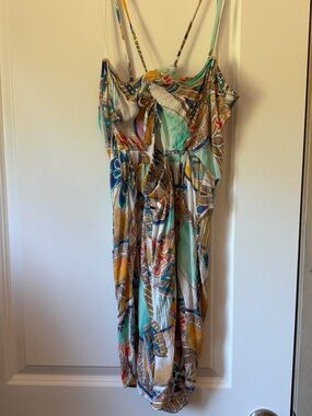 O'Neill Floral Midi Sundress in Aqua, Tan & Navy